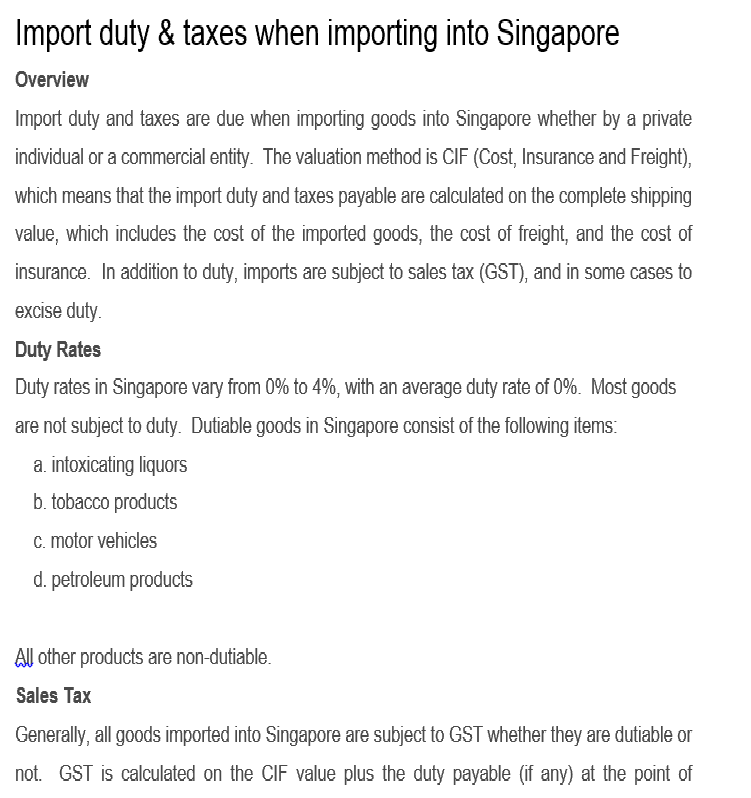 Custom Advice for Courier to Singapore from Mumbai India